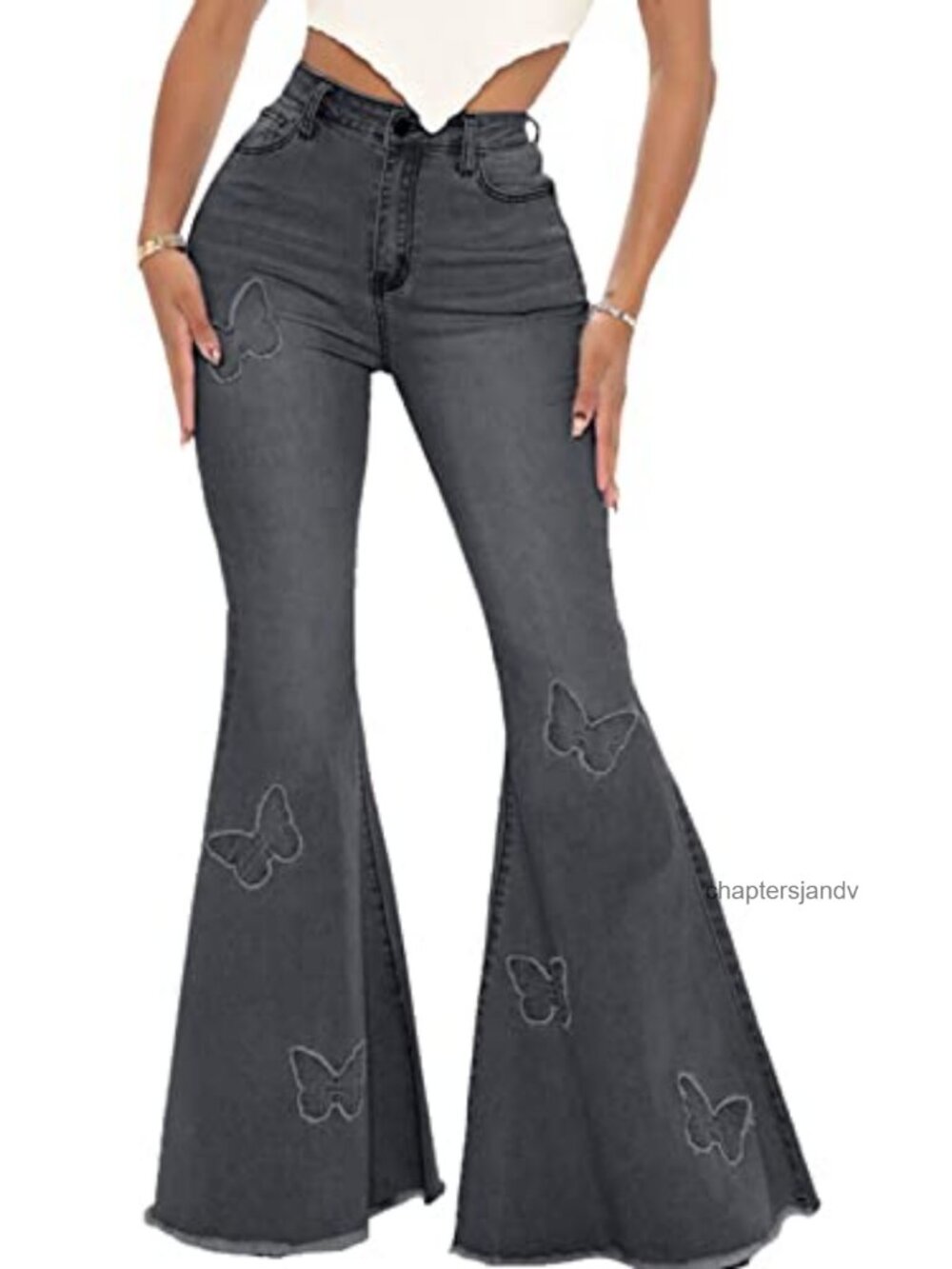 High Waisted Bell Bottom Jeans Ripped Raw Hem Flare Denim Pants - Picture 1 of 2